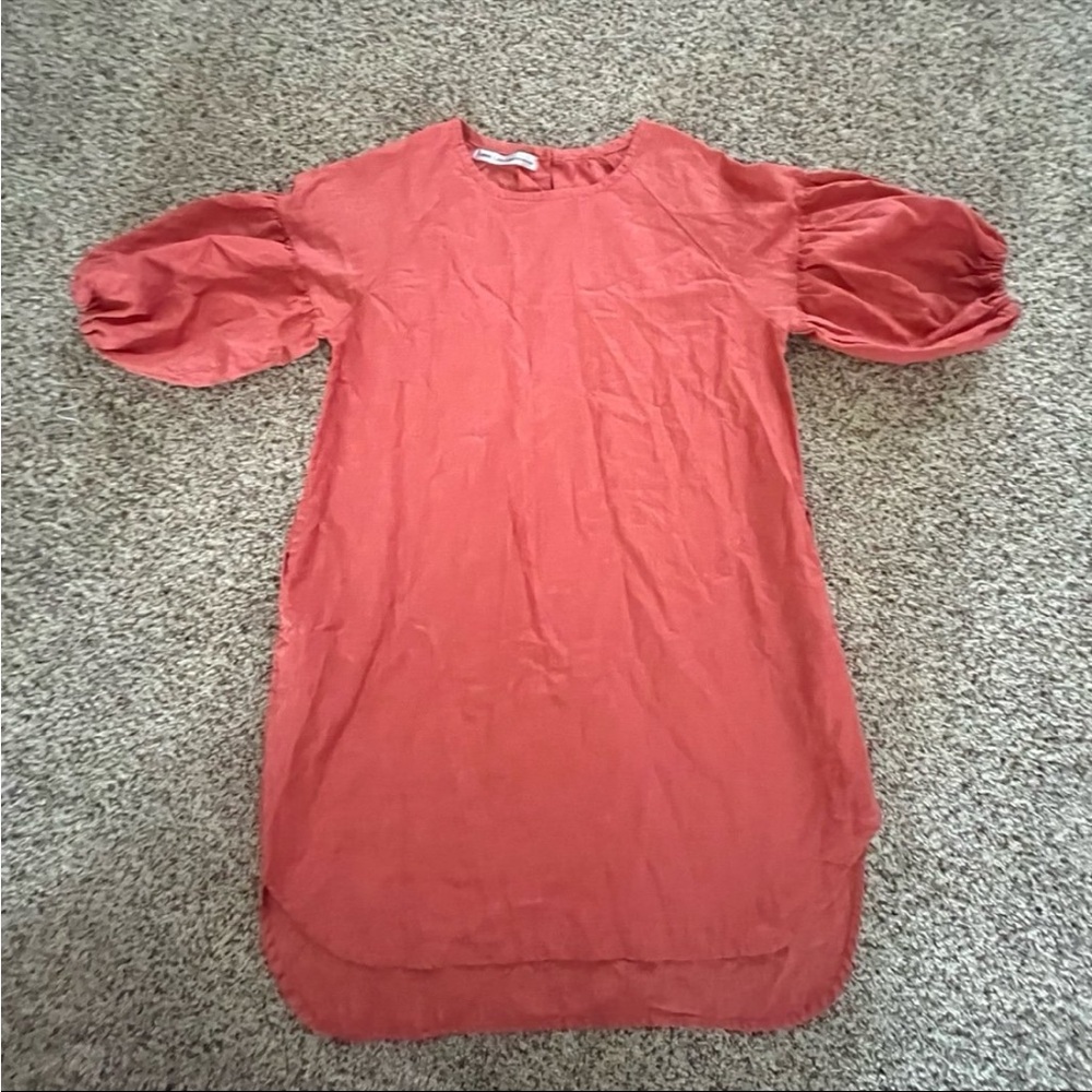 LINEN DRESS CORAL WOMEN LARGE LIKE NEW Overaized Dress 100% Linen